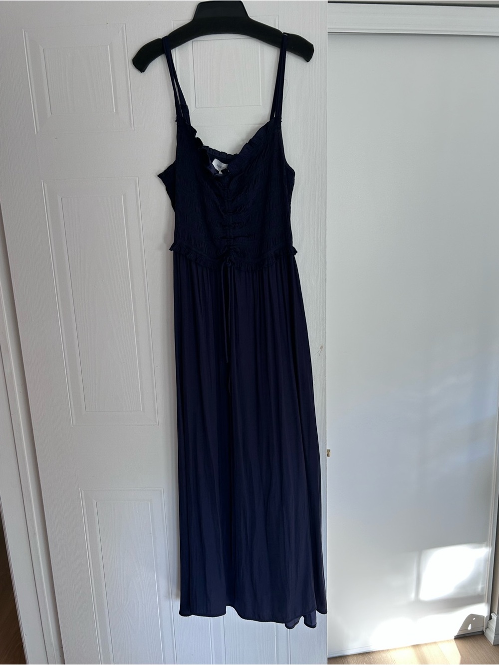 Addition Elle Navy Smocked Dress with Ruffle Neckline